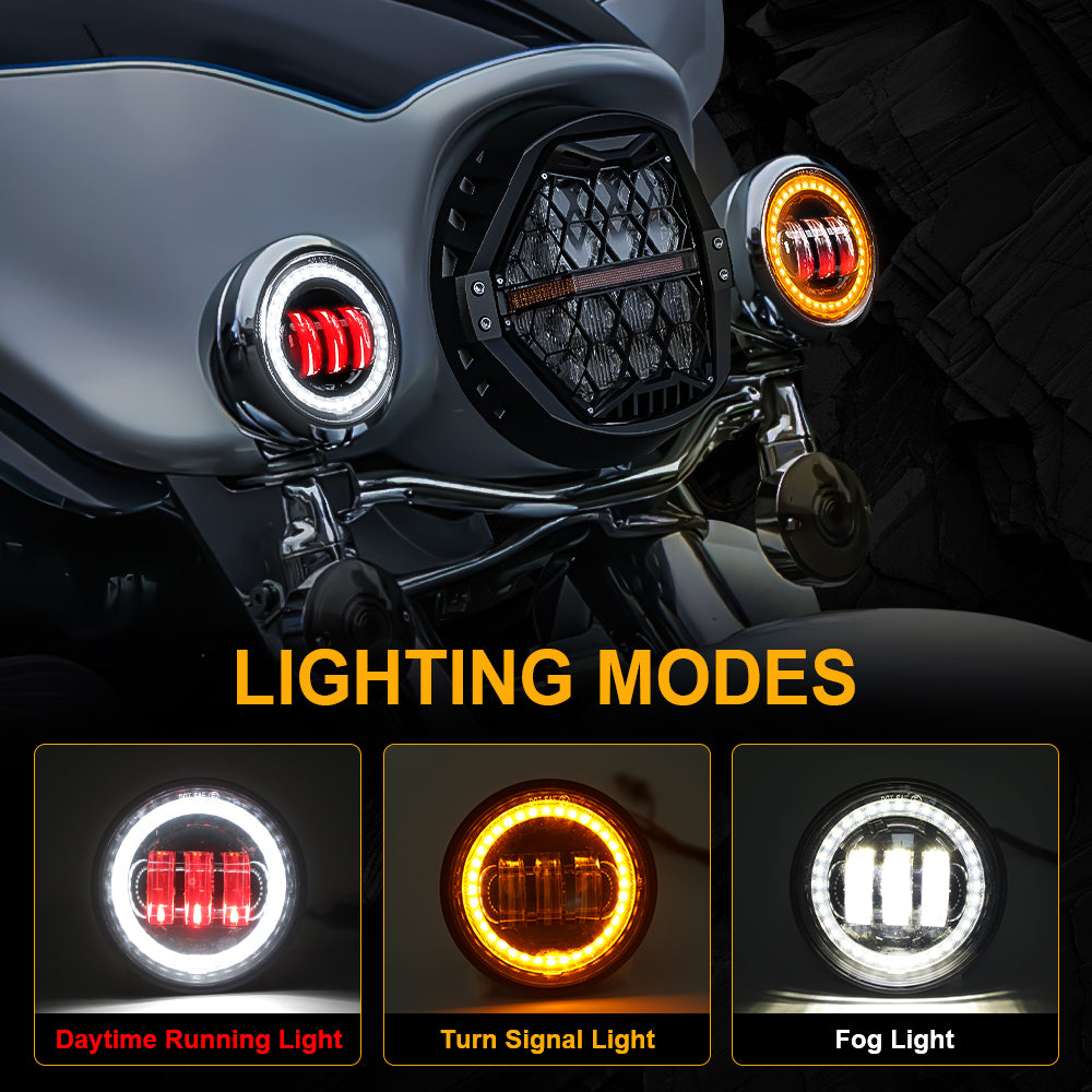 RIDROID Halo 7 LED Headlight & Fog Light Kit For Harley Electra Glide Ultra Classic – 7in Round + 4.5in Passing