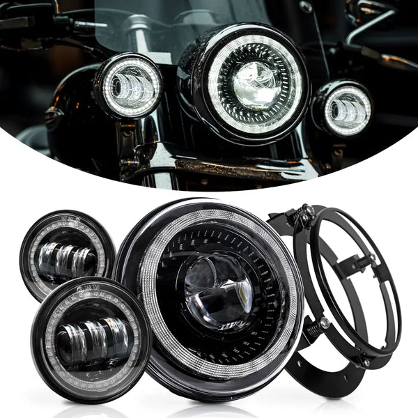 inch Headlight And Fog Lights Kit Compatible with Harley