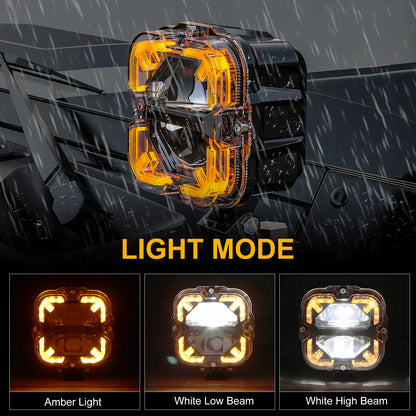 LOYO 120W 4 inch LED Pods - APEX Series Off Road Driving Light with High Low Beam and Amber DRL