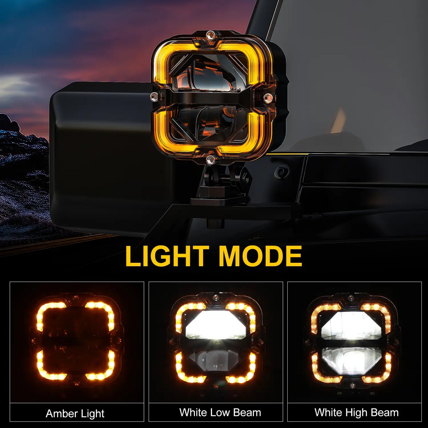 LOYO 120W 4 inch LED Pods - APEX Series Off Road Driving Light with High Low Beam and Amber DRL