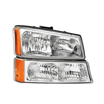 Chevy Silverado Headlights Assembly Fit for 03-06 Chevy Silverado Avalanche 1500/2500/3500- Chrome