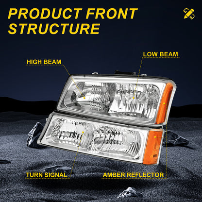 Chevy Silverado Headlights Assembly Fit for 03-06 Chevy Silverado Avalanche 1500/2500/3500