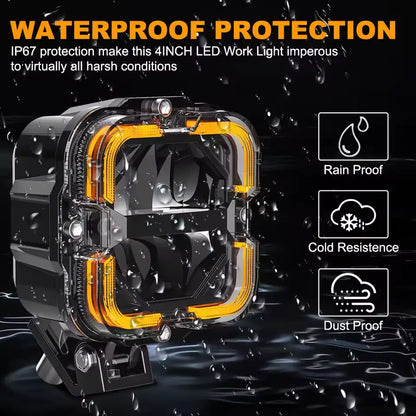 LOYO 90W 4 inch LED Pods - Off Road Driving Light with High Low Beam and Amber DRL