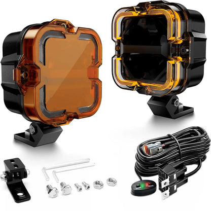 LOYO 90W 4 inch LED Pods - Off Road Driving Light with High Low Beam and Amber DRL