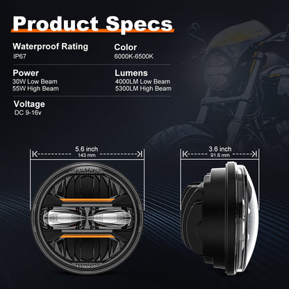 5 34 led headlight with turn signal