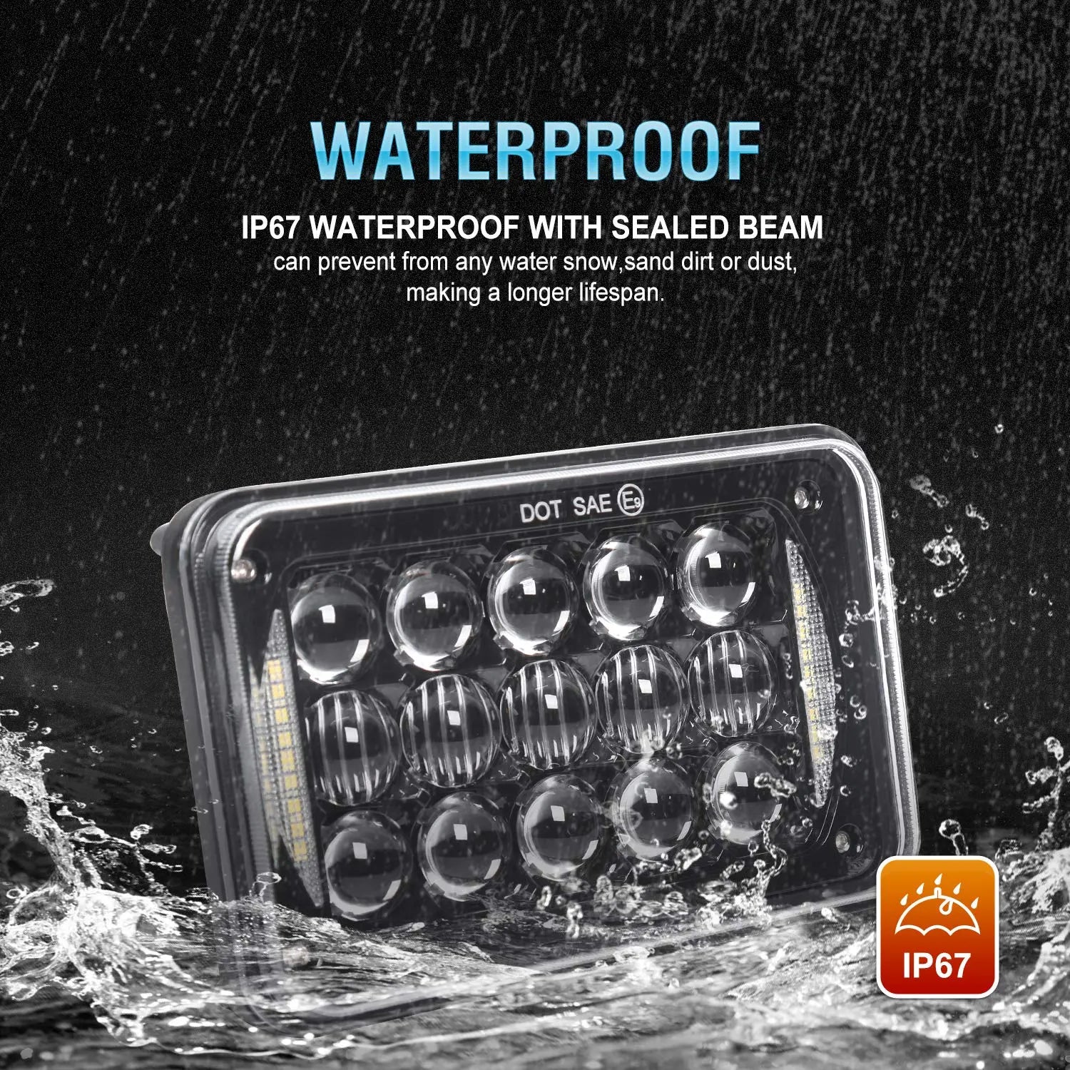 Waterproof IP67 4×6 LED Headlights