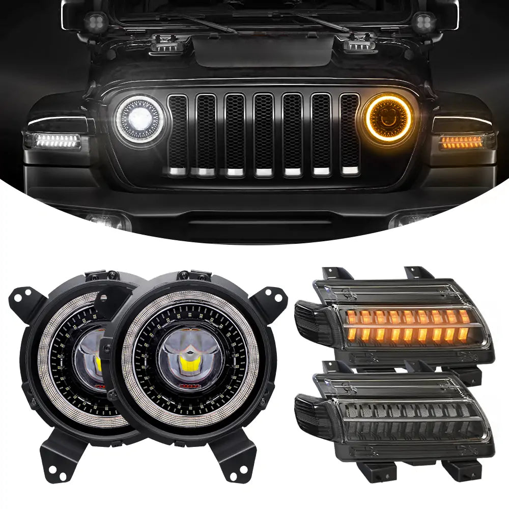 LOYO Dragon Eye LED Headlights and fender turn signal lights for Jeep jl and jt