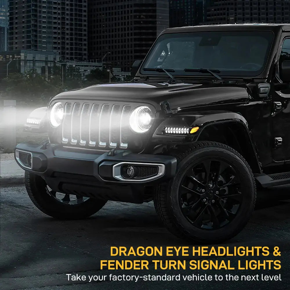 Dragon Eye Headlights and Fender Turn Signal Lights for Jeep jl and JT