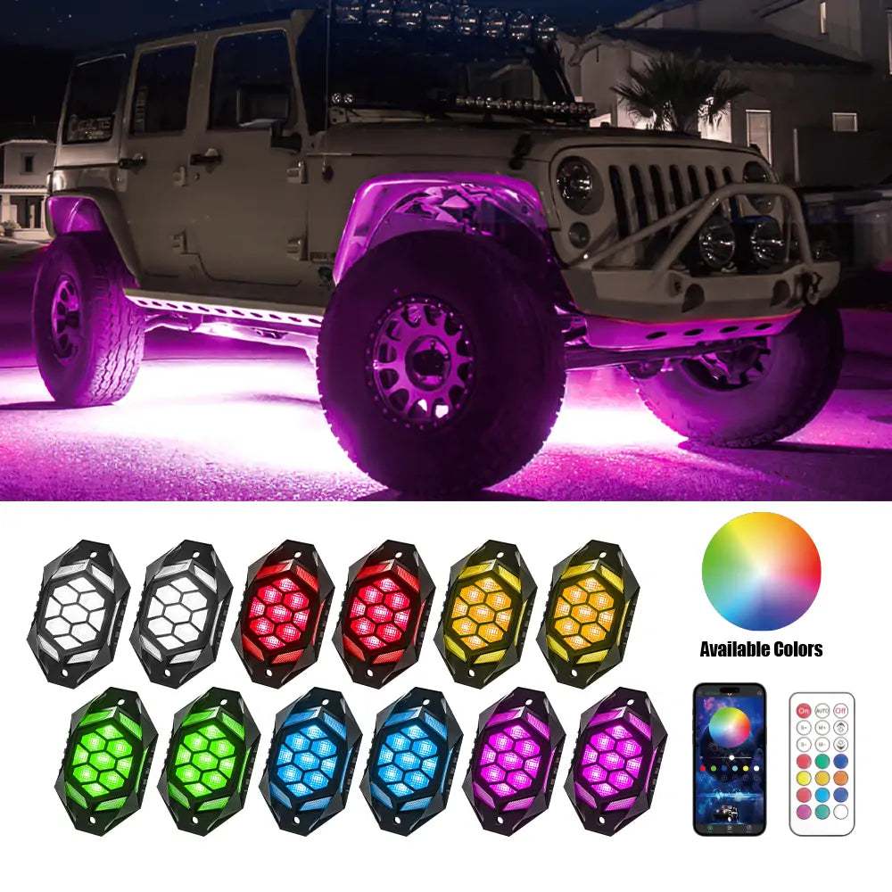 LOYO RGBW LED Rock Lights-12 Pods Multicolor Underglow Neon Lights Kit ...