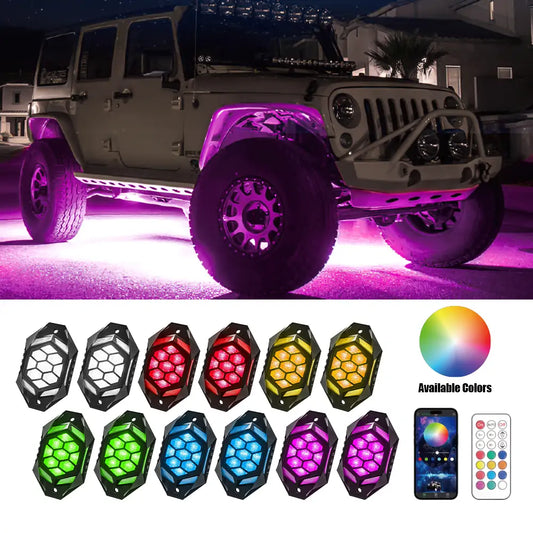 LOYO RGBW LED Rock Lights-12 Pods, Multicolor Underglow Neon Lights Kit with Bluetooth Controller, Music Mode