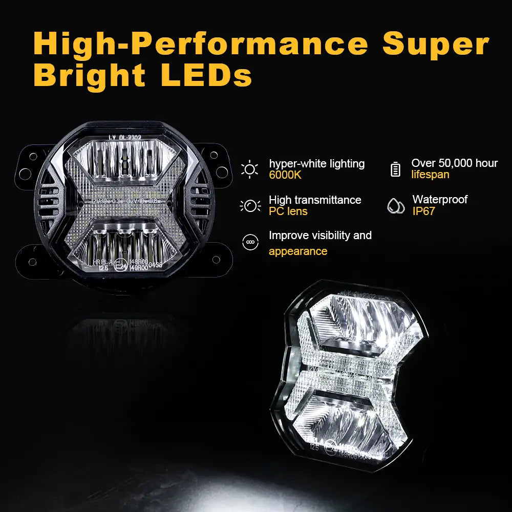 E-Mark Approved LED Fog Passing Lights for Jeep JK