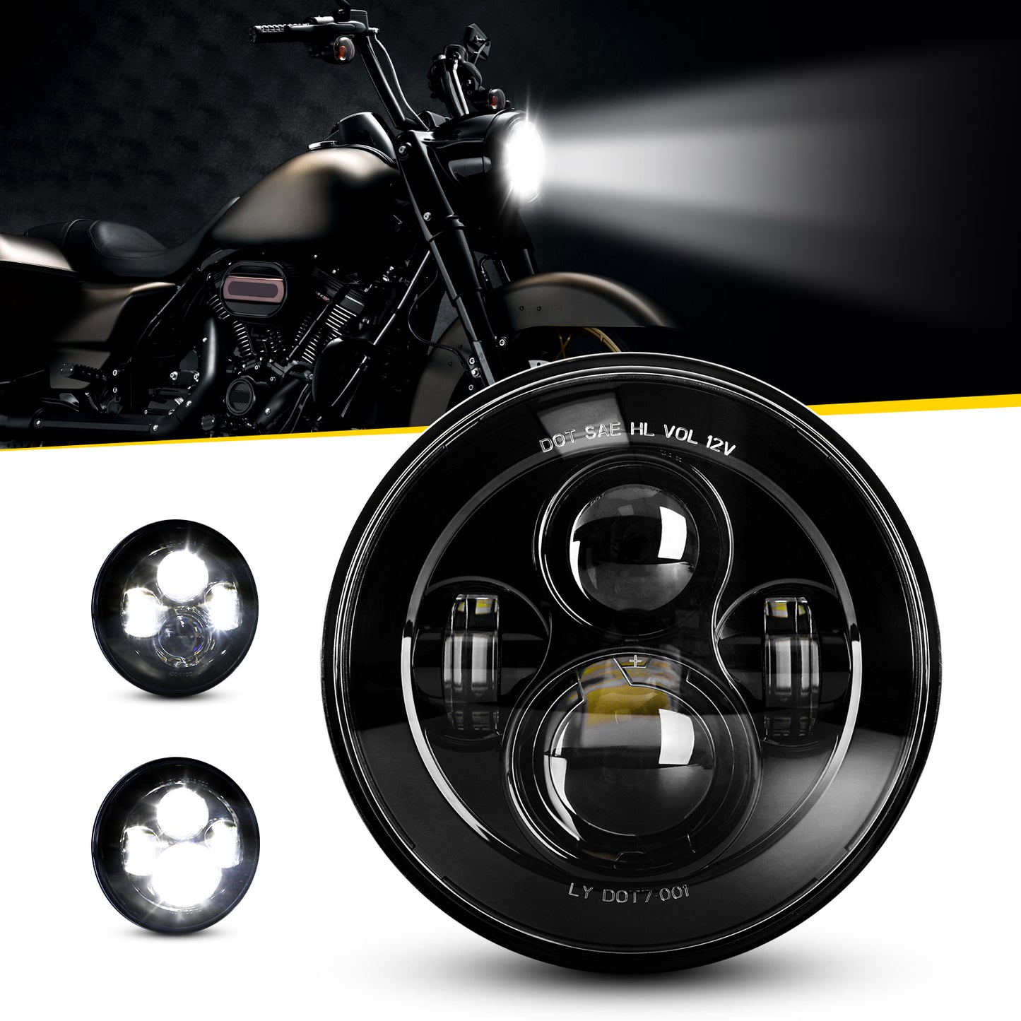 LOYO 7 Inch LED Headlight with Mounting Bracket Compatible with Harley Davidson Motorcycles Tour,FLD,Softail Heritage,Street Glide,Road King,Electra Glide,Yamaha V-Star Road Star