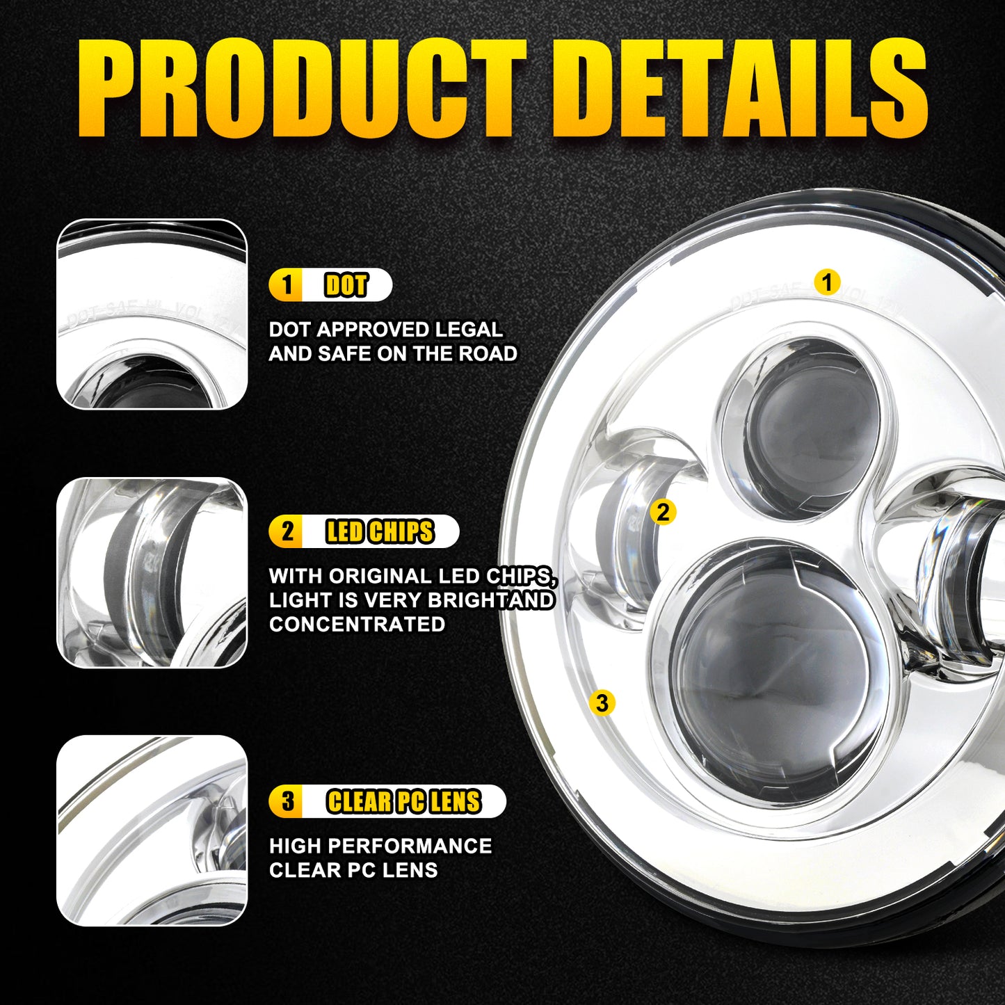 LOYO 7 Inch LED Headlight with Mounting Bracket Compatible with Harley Davidson Motorcycles Tour,FLD,Softail Heritage,Street Glide,Road King,Electra Glide,Yamaha V-Star Road Star