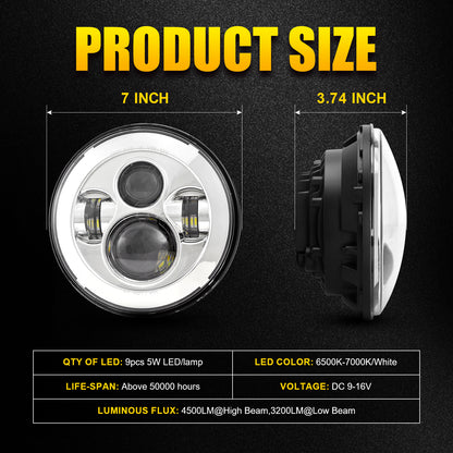 LOYO 7 Inch LED Headlight with Mounting Bracket Compatible with Harley Davidson Motorcycles Tour,FLD,Softail Heritage,Street Glide,Road King,Electra Glide,Yamaha V-Star Road Star