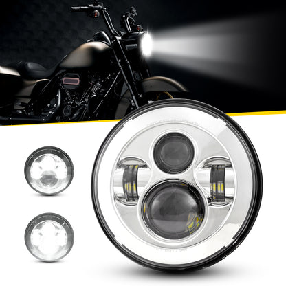 LOYO 7 Inch LED Headlight with Mounting Bracket Compatible with Harley Davidson Motorcycles Tour,FLD,Softail Heritage,Street Glide,Road King,Electra Glide,Yamaha V-Star Road Star