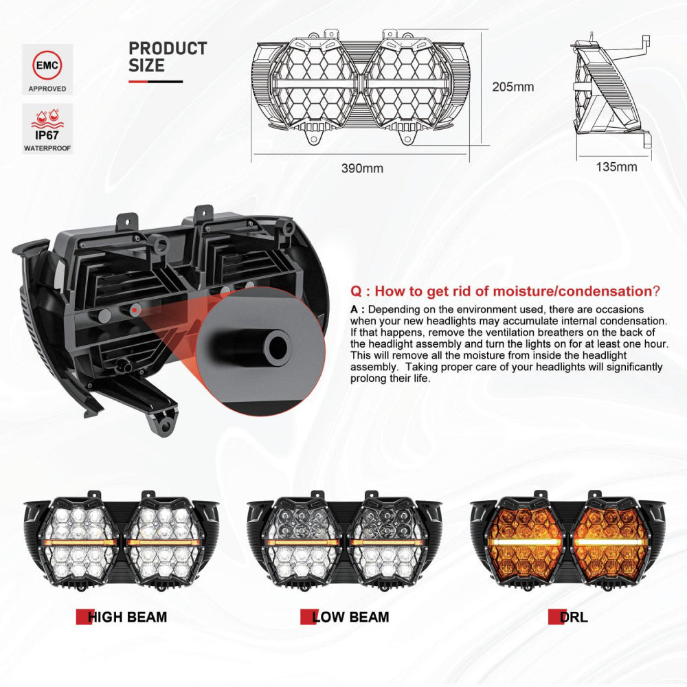 LED Headlight for Harley Davidson Road Glide 2015-2024 Models with High Low Beam DRL