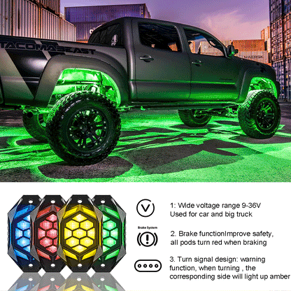 RGBW Rock Lights With Brake Lights and Turn Signal Lights, pure white color