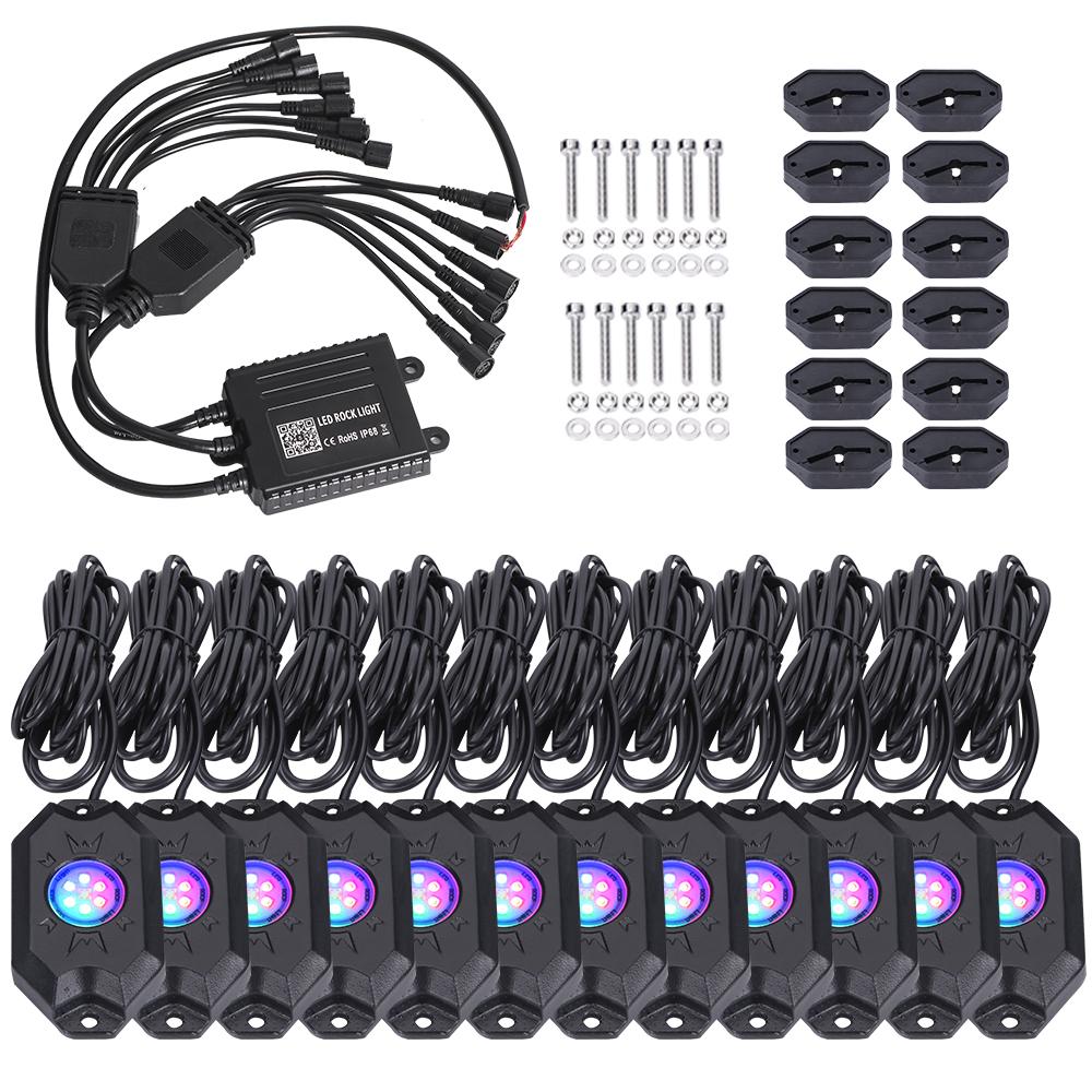 12PCS RGBW LED Rock Lights Controlled by Bluetooth - loyolight