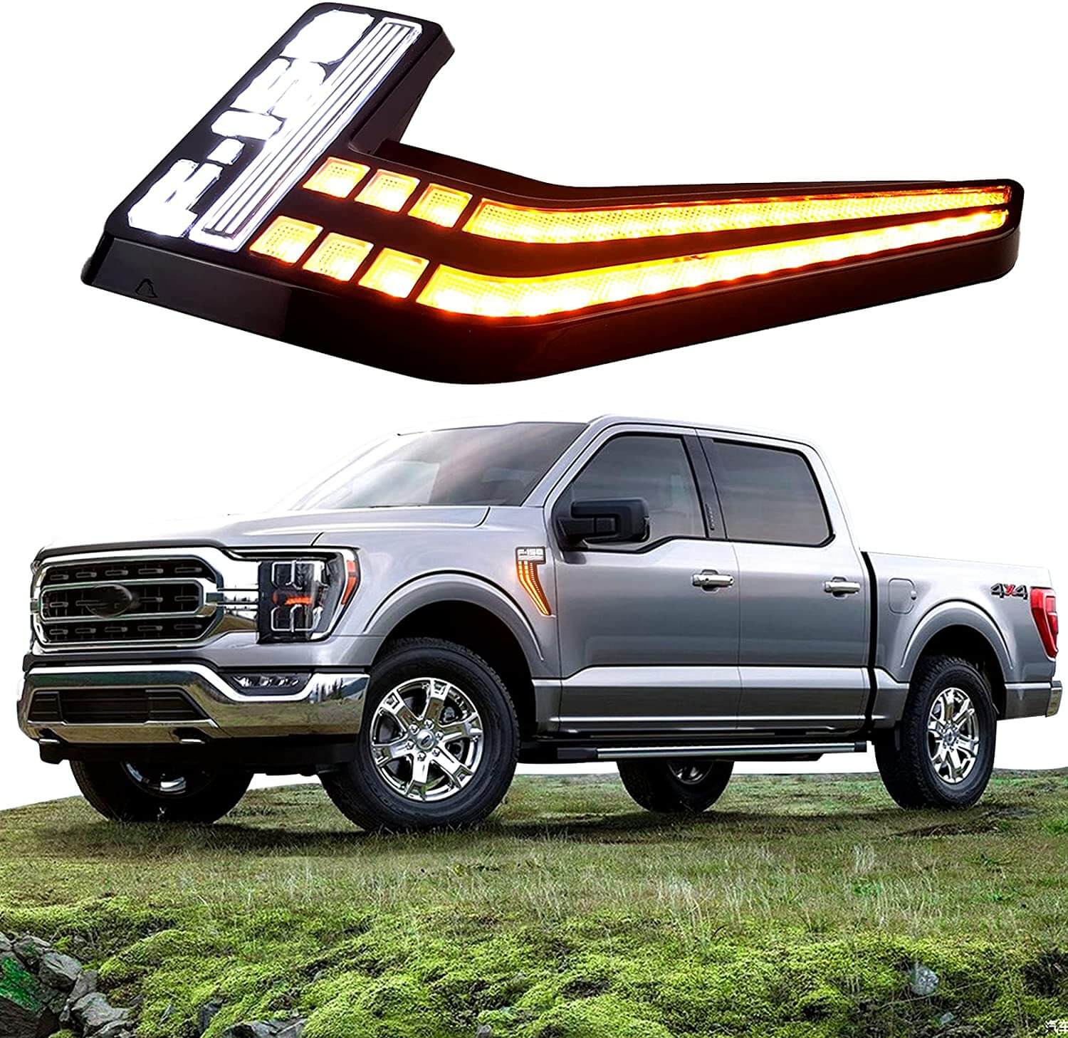 LED Front Fender Side Marker Lights fit for Ford F150 2021 Accessories with  Amber Sequential Turn Signal/White Daytime running lights