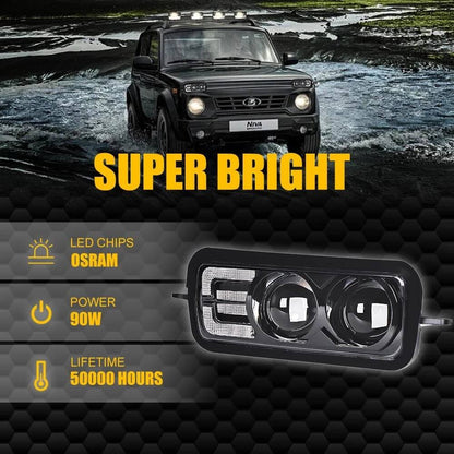 Front Fog Light+High Beam,Daytime Running,Turn Signal for Lada Niva Urban 4x4 Die-cast Aluminum Housing LED Headlights