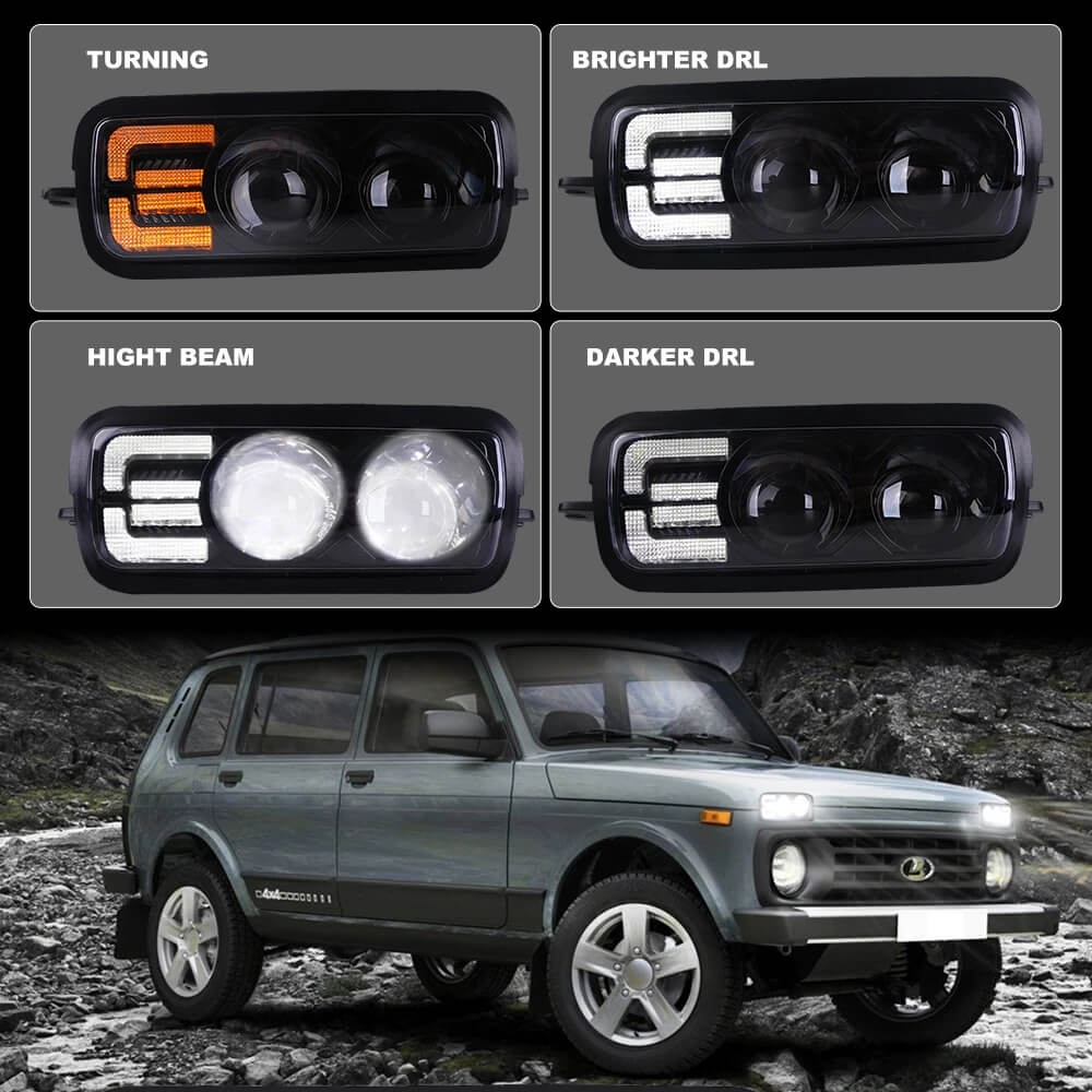 Front Fog Light+High Beam,Daytime Running,Turn Signal for Lada Niva Urban 4x4 Die-cast Aluminum Housing LED Headlights