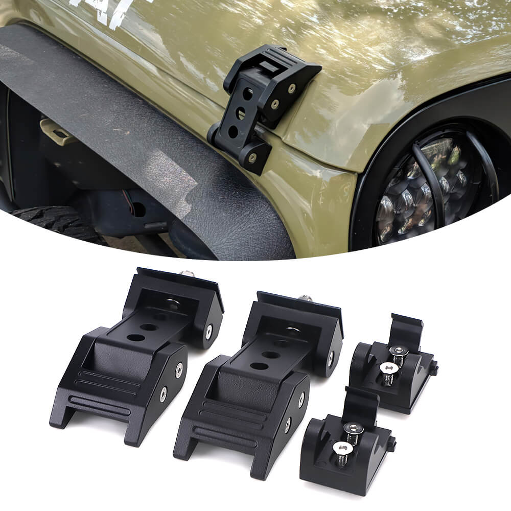 Black Latch Locking Hood Catch Kit For 2007-2018 Jeep Wrangler JK JKU