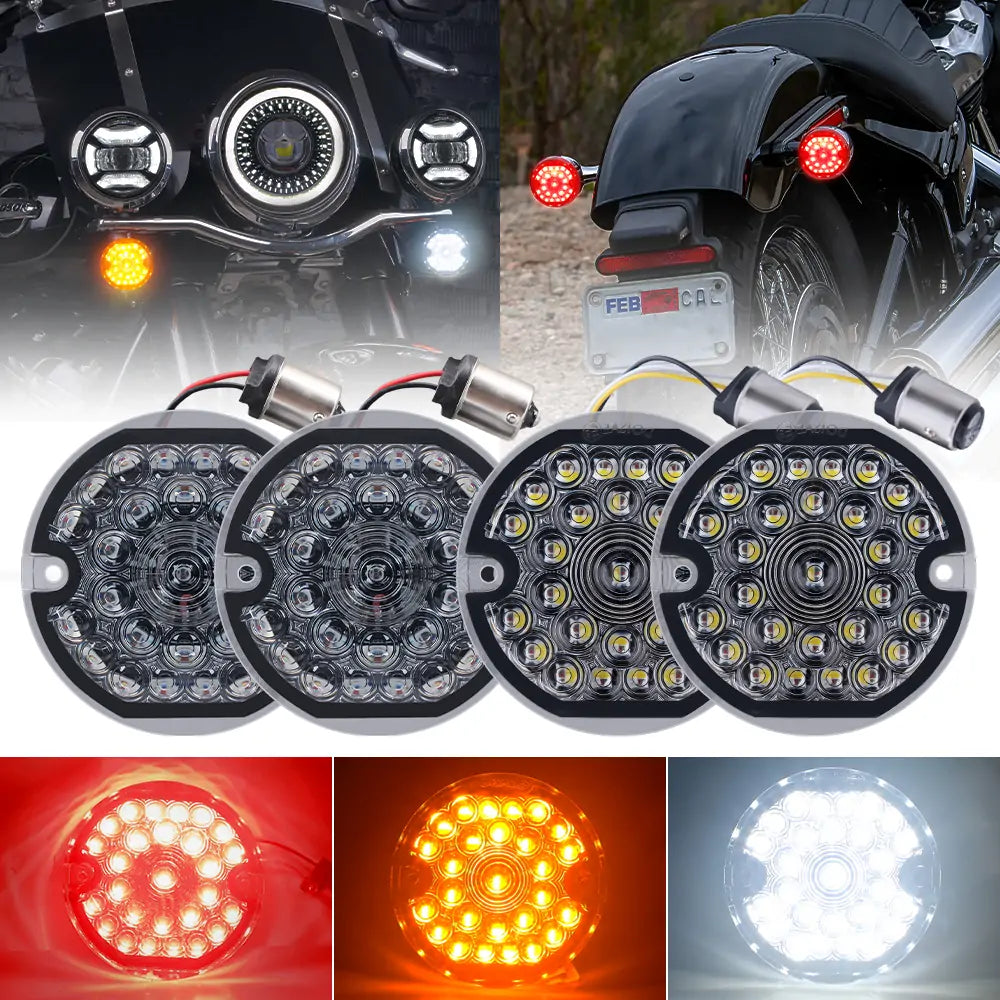 3-1/4 Inch LED Turn Signal Kit Flat 1157 Double Base White/Amber Front Turn Signal + 1156 Single Connector Red Rear Signal Lights