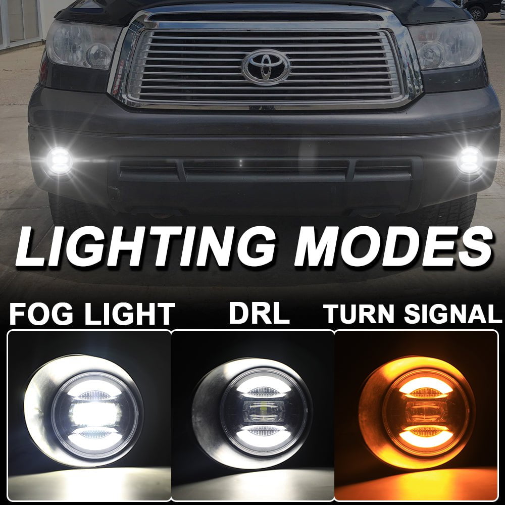 LED Fog Light Assembly with White DRL/ Yellow Turn Signals Compatible with Toyota Tundra 2007-2013(2)