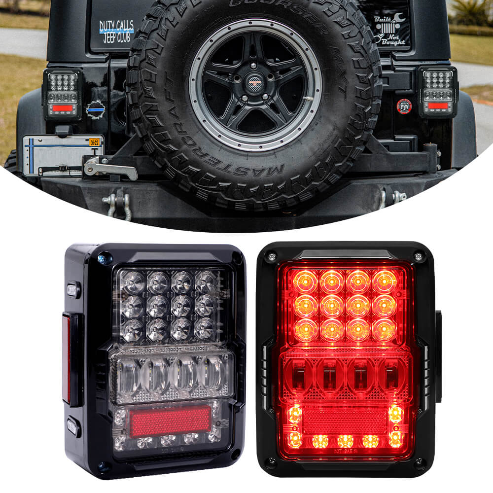 4D Smoked Lens LED Tail Lights Compatible with Jeep Wrangler JK JKU 2007-2018