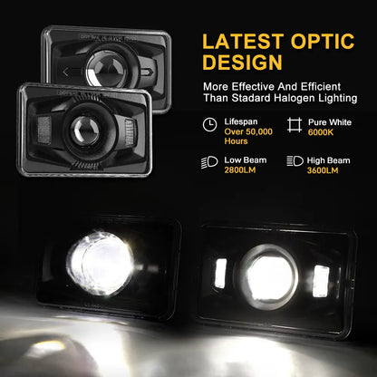 4x6 Inch LED Headlights 4 PCS 60W