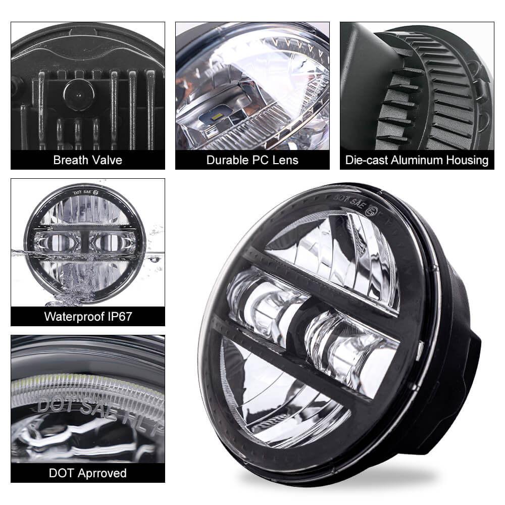  5 3/4" Round Motorcycle LED Headlight Compatible with Harley Sportster Dyna Softail 