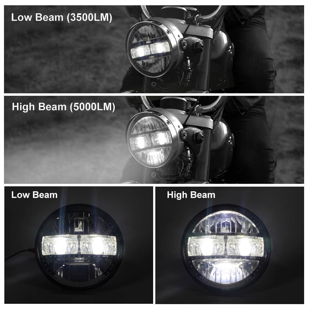  5 3/4" Round Motorcycle LED Headlight Compatible with Harley Sportster Dyna Softail 