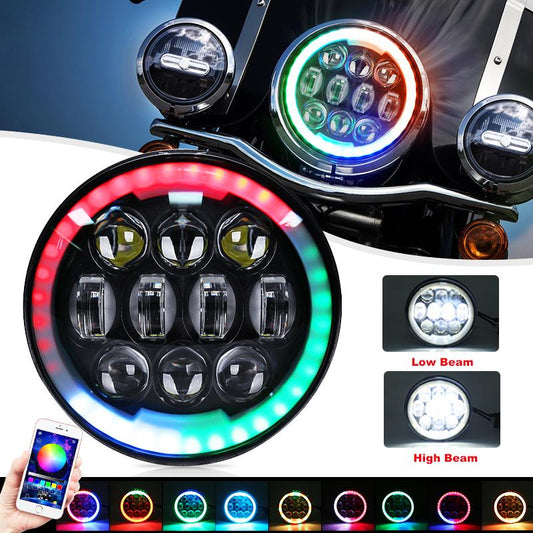 5.75 Inch RGB Angel Eye Harley Headlight - loyolight