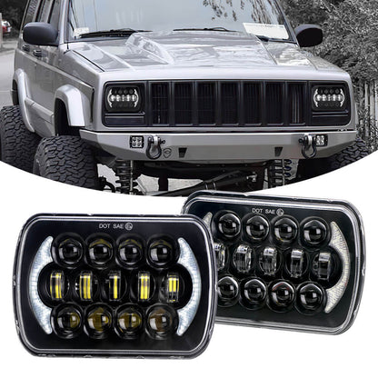 Black 5x7 inch 85W Rectangular LED Headlights Compatible with Jeep Wrangler YJ, Cherokee XJ
