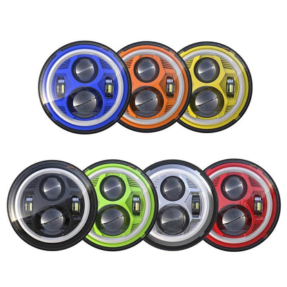 LOYO 7 inch LED Round Headlight With Halo Ring For Jeep JK JL JT   | Pair