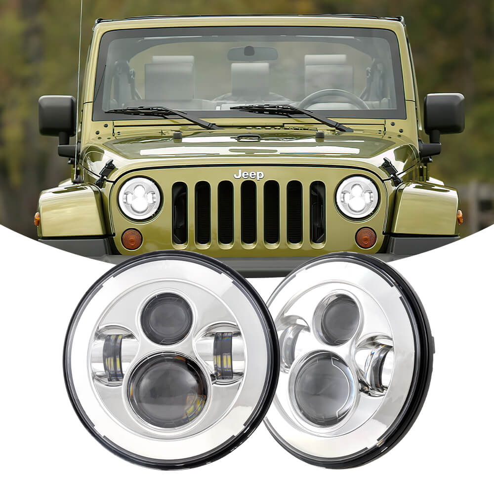 7'' Round Black LED Headlights Compatible with Jeep Wrangler JK TJ LJ CJ  Hummer H1 H2