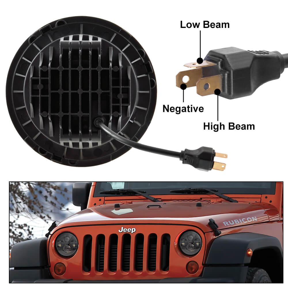 7'' Round Black LED Headlights Compatible with Jeep Wrangler JK TJ LJ CJ  Hummer H1 H2