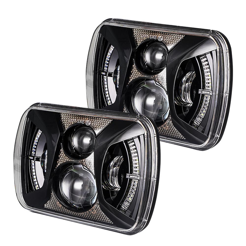 75W 5X7 High Low Beam with DRL LED Square Headlight | Pair - loyolight
