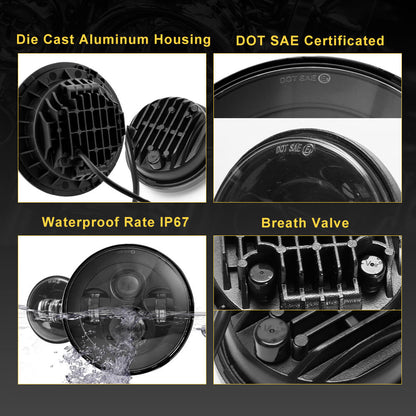 7" LED Projector Headlight + 4.5" Fog Lights + 7" Headlight Mounting Bracket for Harley Motorcycles