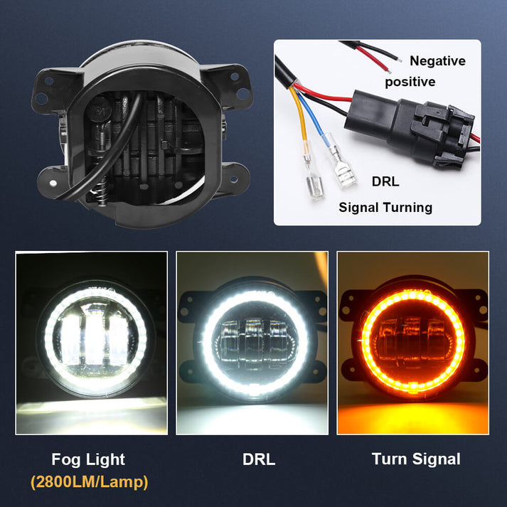 4 Inch LED Fog Lamps with Halo for Jeep Wrangler JK JL, Gladiator JT