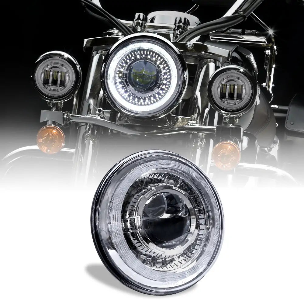 7 Inch LED Round Headlight With Turn Signals/Halo For Harley Davidson – Black