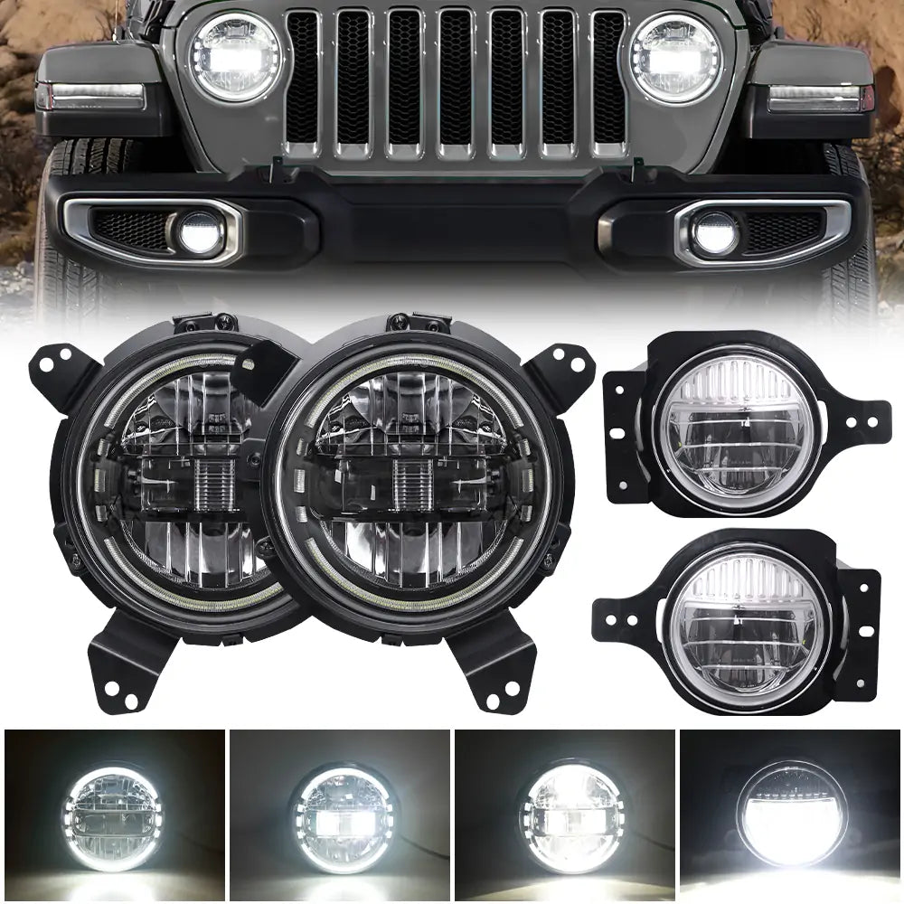 Black LED Headlights and fog lights for jeep jl jt