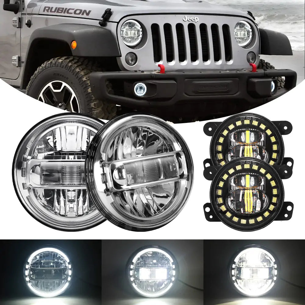 7 inch LED Headlights with DRL and 4 inch Fog Lamp Kit for Jeep Wrangler