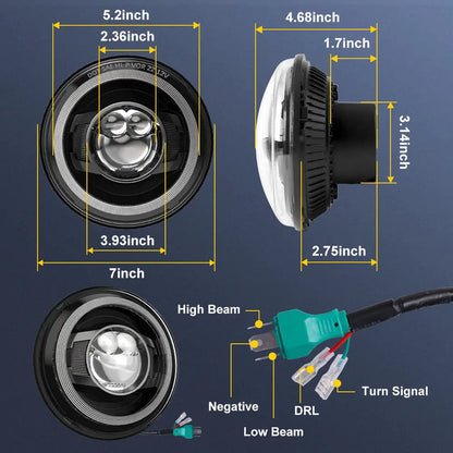 7 Inch Projection LED Headlights+4 Inch Projection LED Fog Lights for Jeep JK