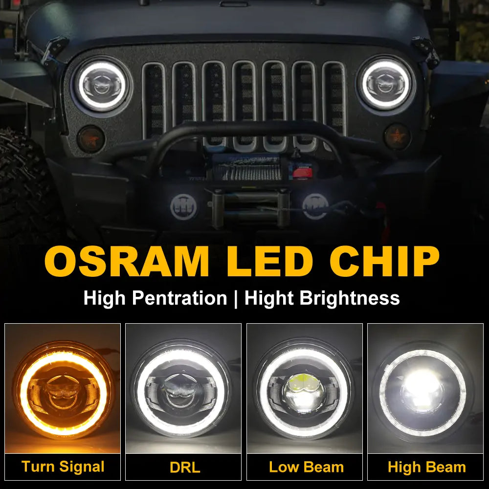Jeep wrangler jk led headlights with halo drl and turn signal