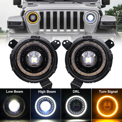 9 inch dragon eye led headlights with gardient halo welcome light turn signal lightsfor jeep jl tj 