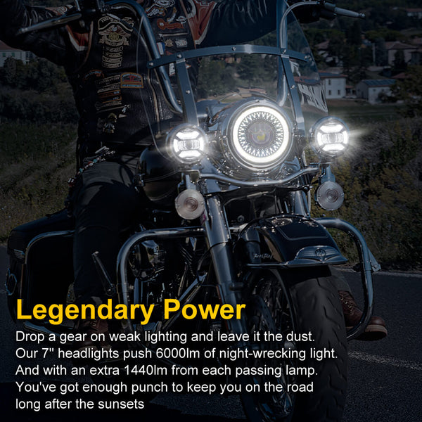 Kit De Faros LED Para Harley Davidson: Faro Principal De 7" + 2 Luces Antiniebla, Negro, 5 Años De Garantía