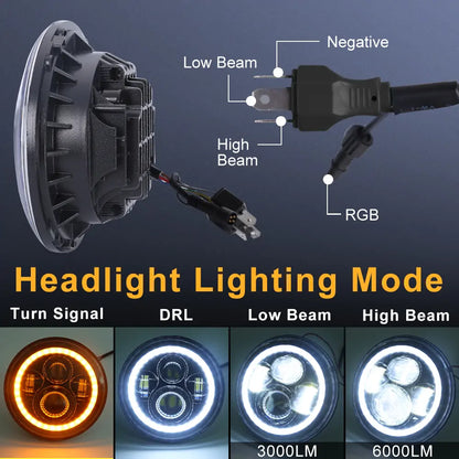 7 inch headlights with halo ring ,white drl, amber turn signal and high low beam 