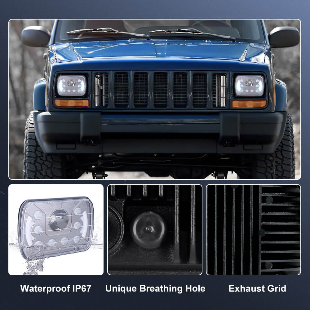 7x6" 45W Offroad Halo Headlamp Projector With DRL for Jeep XJ | Pair(4)