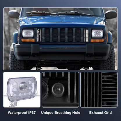 7x6" 45W Offroad Halo Headlamp Projector With DRL for Jeep XJ | Pair(4)